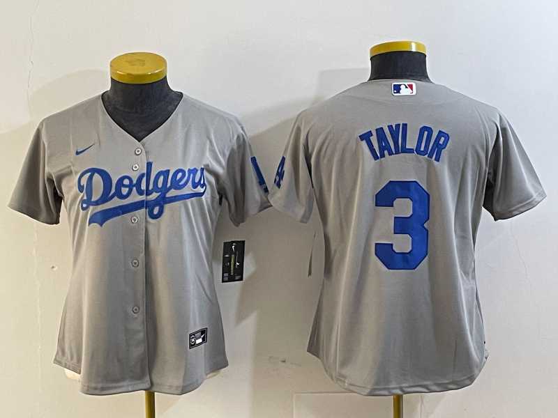 Women%27s Los Angeles Dodgers #3 Chris Taylor Grey Cool Base Stitched Nike Jersey